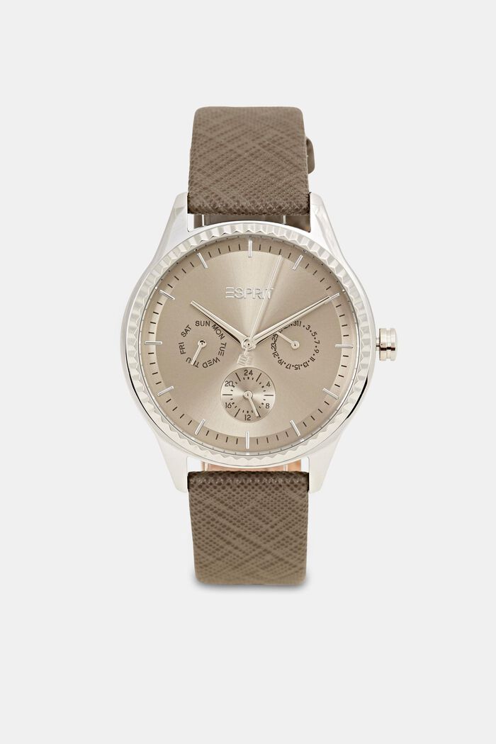 Multifunkční hodinky s páskem ze safiánové kůže, BROWN, overview