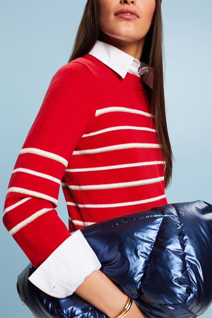 Pruhovaný pletený pulovr s kašmírem, RED, detail image number 2