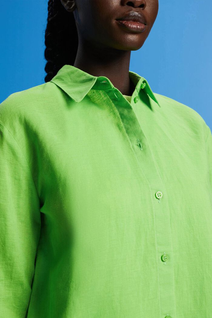 Tričko ze směsi lnu s bavlnou, GREEN, detail image number 2