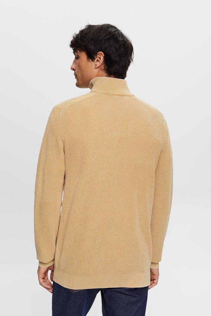 Pruhovaný svetr s polovičním zipem, 100% bavlna, BEIGE, detail image number 3