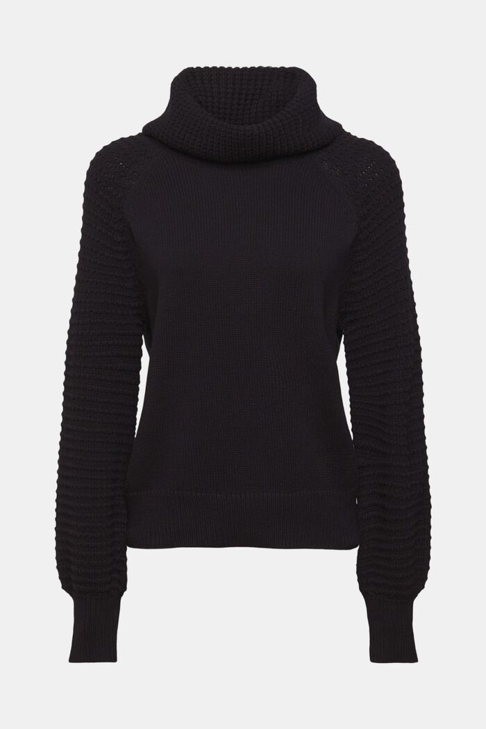 Pletený pulovr s nízkým rolákem, BLACK, detail image number 2