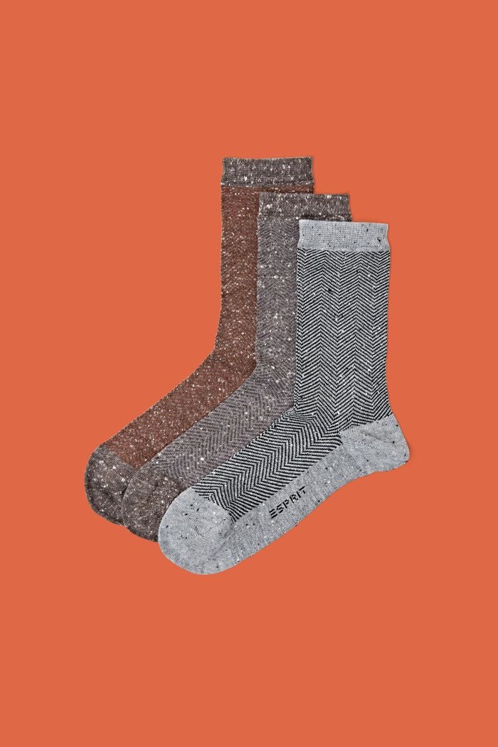Ponožky se vzorem rybí kosti, balení 3 ks, BROWN/GREY, detail image number 0
