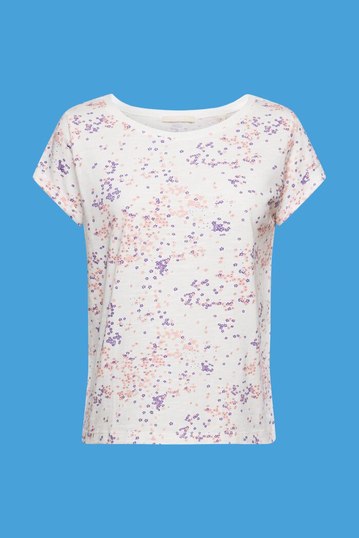 Bavlněné tričko s květinovým potiskem, OFF WHITE, detail image number 5