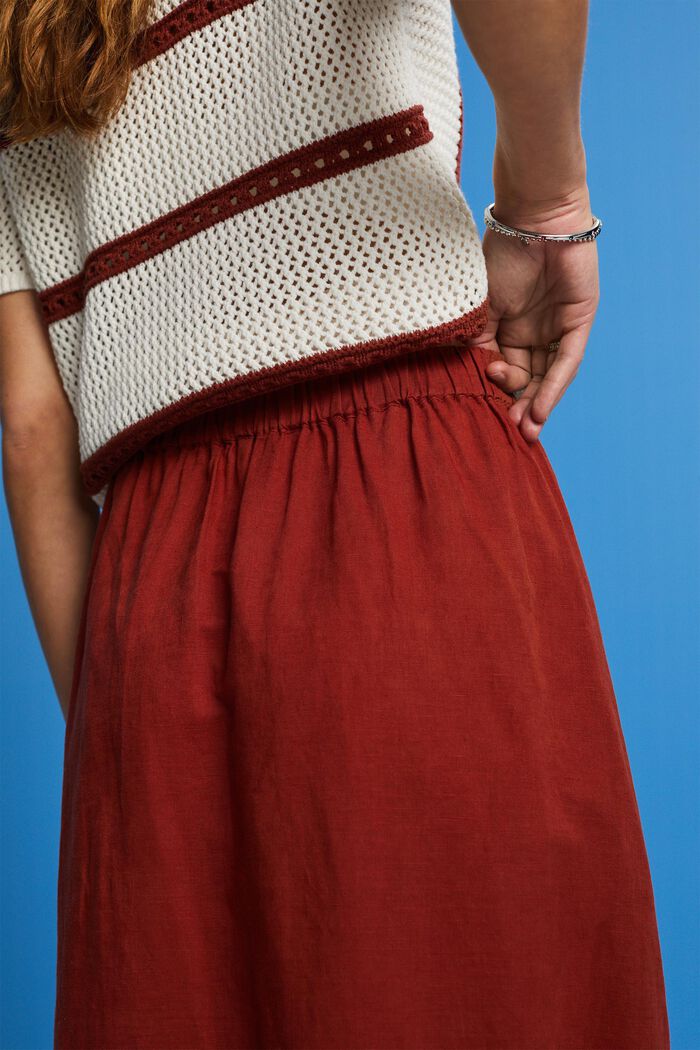 Midi sukně, směs lnu s bavlnou, TERRACOTTA, detail image number 4