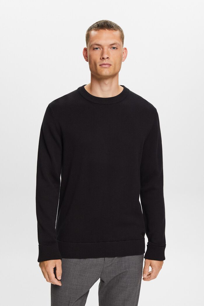 Bavlněný pulovr s kulatým výstřihem, BLACK, detail image number 0
