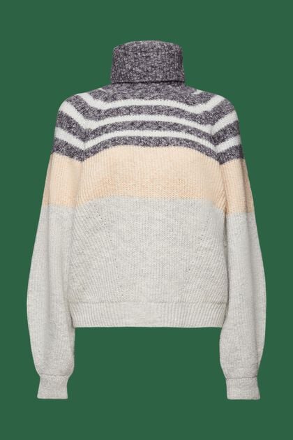 Pruhovaný pulovr z žebrové pleteniny, s nízkým rolákem