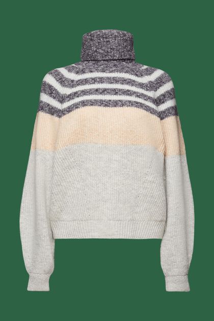 Pruhovaný pulovr z žebrové pleteniny, s nízkým rolákem