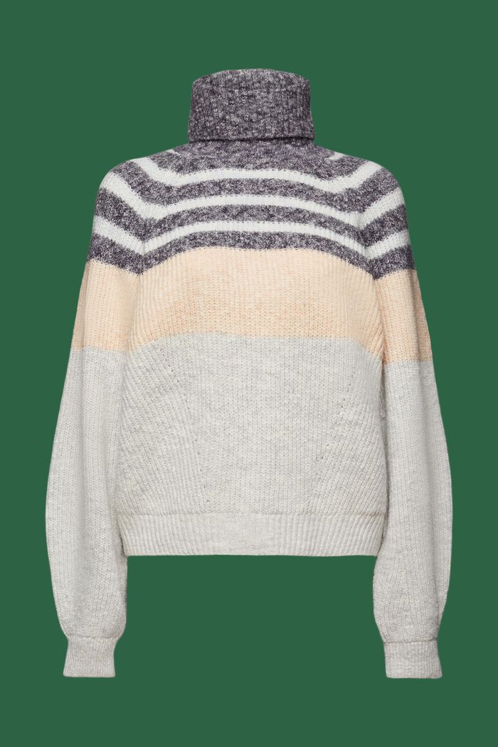 Pruhovaný pulovr z žebrové pleteniny, s nízkým rolákem, LIGHT GREY, detail image number 7