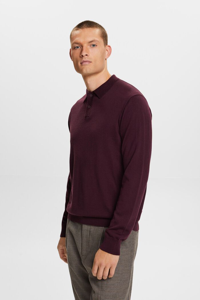 Vlněný pulovr s polokošilovým límcem, AUBERGINE, detail image number 0