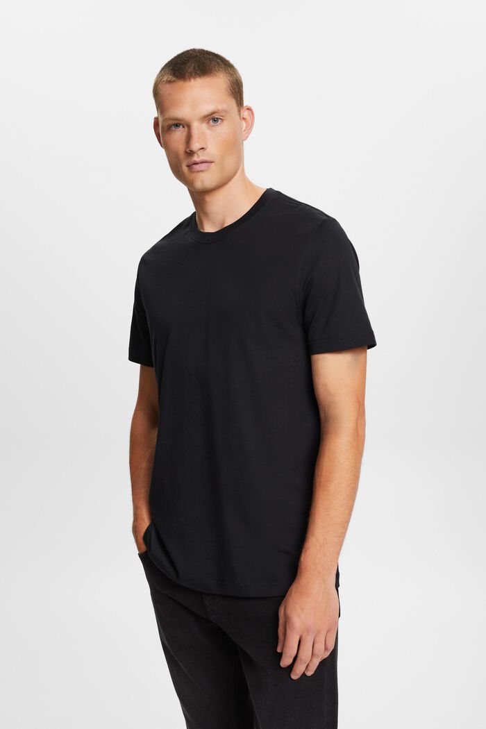 Tričko s kulatým výstřihem, z žerzeje z bavlny pima, BLACK, detail image number 0