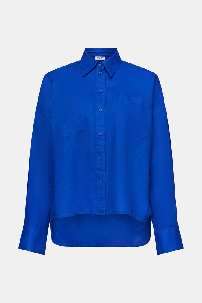 Košilová halenka ze směsi bavlny a lnu, BRIGHT BLUE, detail image number 6