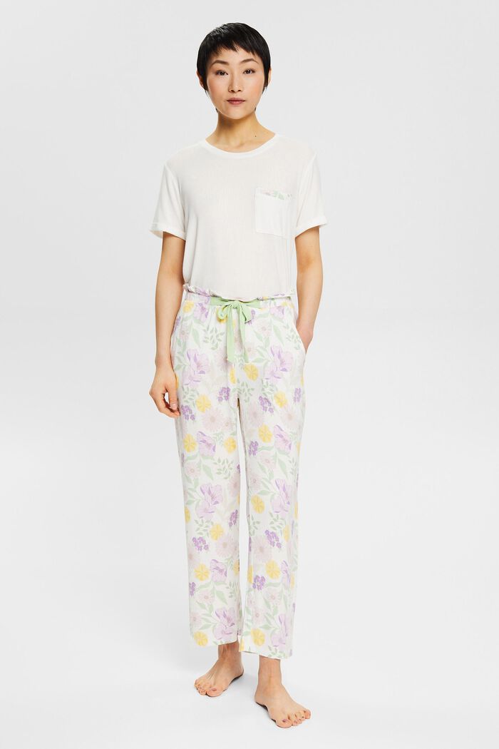 Pyžamové kalhoty s květovaným vzorem, LENZING™ ECOVERO™, OFF WHITE, detail image number 1
