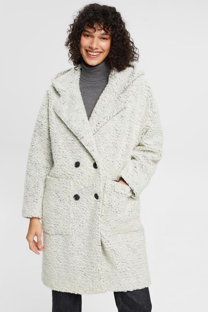 Plyšový kabát s kapucí, z vlněné směsi, ICE, detail image number 0