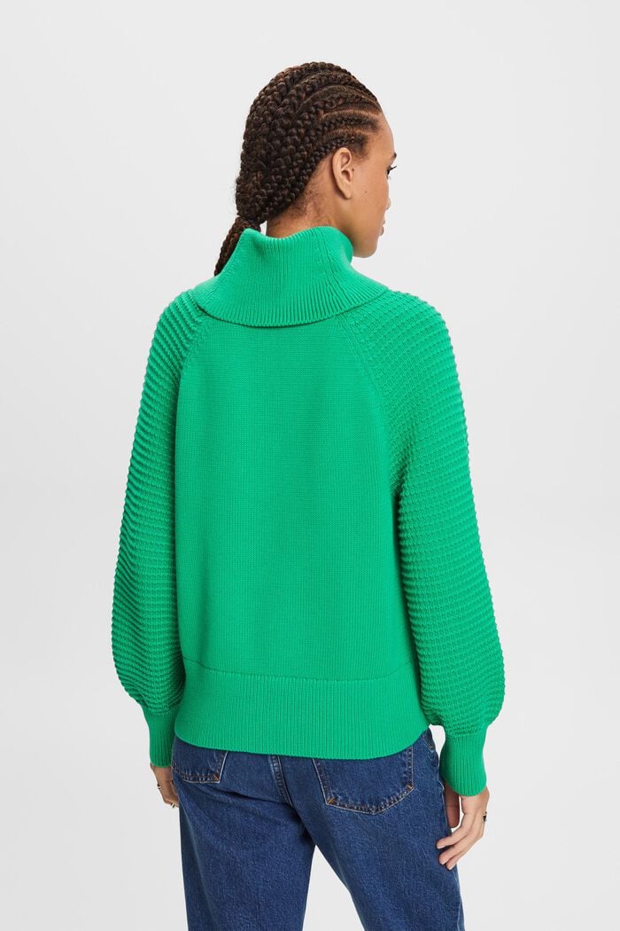 Bavlněný pulovr s nízkým rolákovým límcem, GREEN, detail image number 3