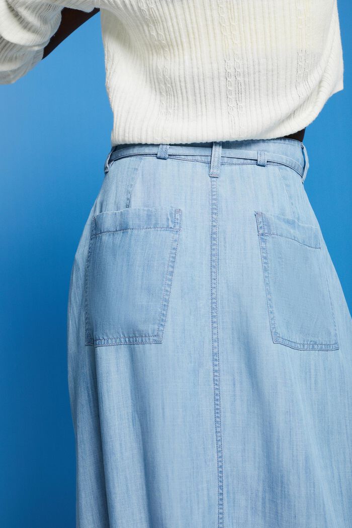 Z materiálu TENCEL™: midi sukně z imitace džínoviny, BLUE LIGHT WASHED, detail image number 4