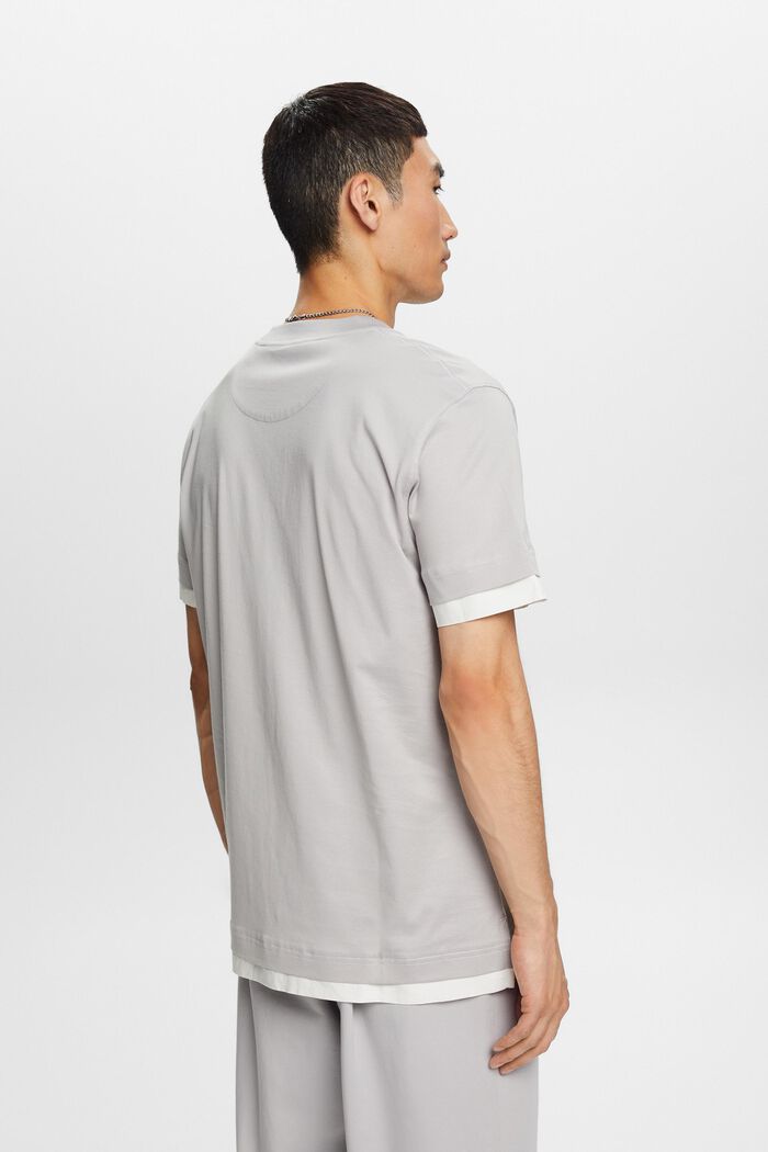 Tričko s kulatým výstřihem ke krku, s vrstveným vzhledem, 100% bavlna, LIGHT GREY, detail image number 3