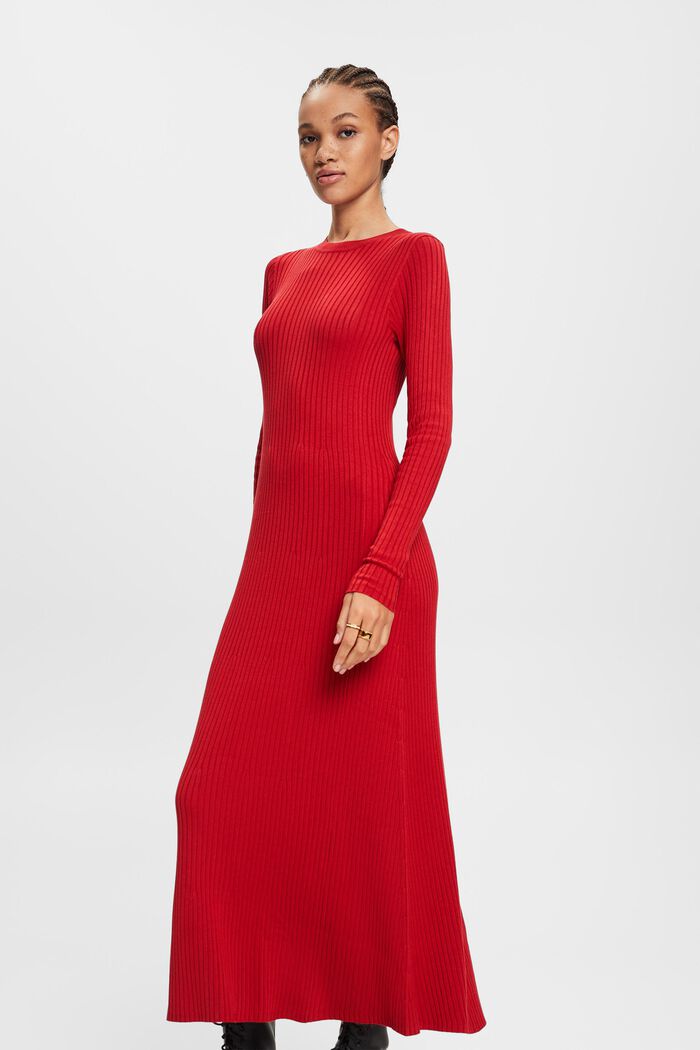 Maxi šaty z žebrovaného úpletu, DARK RED, detail image number 1