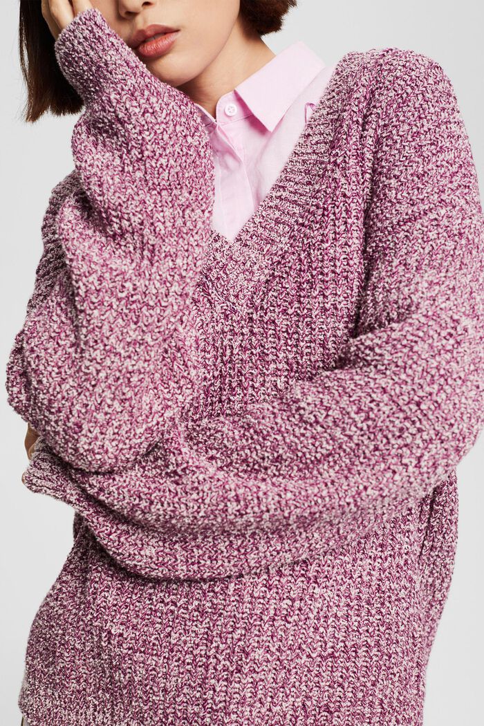 Melírovaný pletený pulovr, směs s bio bavlnou, ROSE, detail image number 2