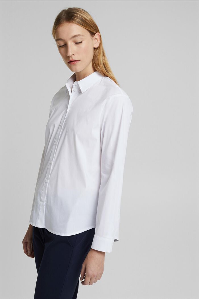 Košilová halenka ze směsi s bavlnou, WHITE, detail image number 5