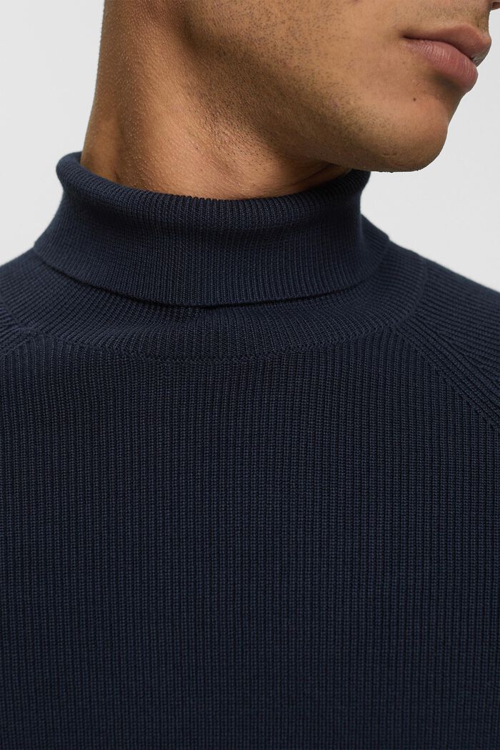 Žebrovaný svetr s vysokým přiléhavým límcem, NAVY, detail image number 0