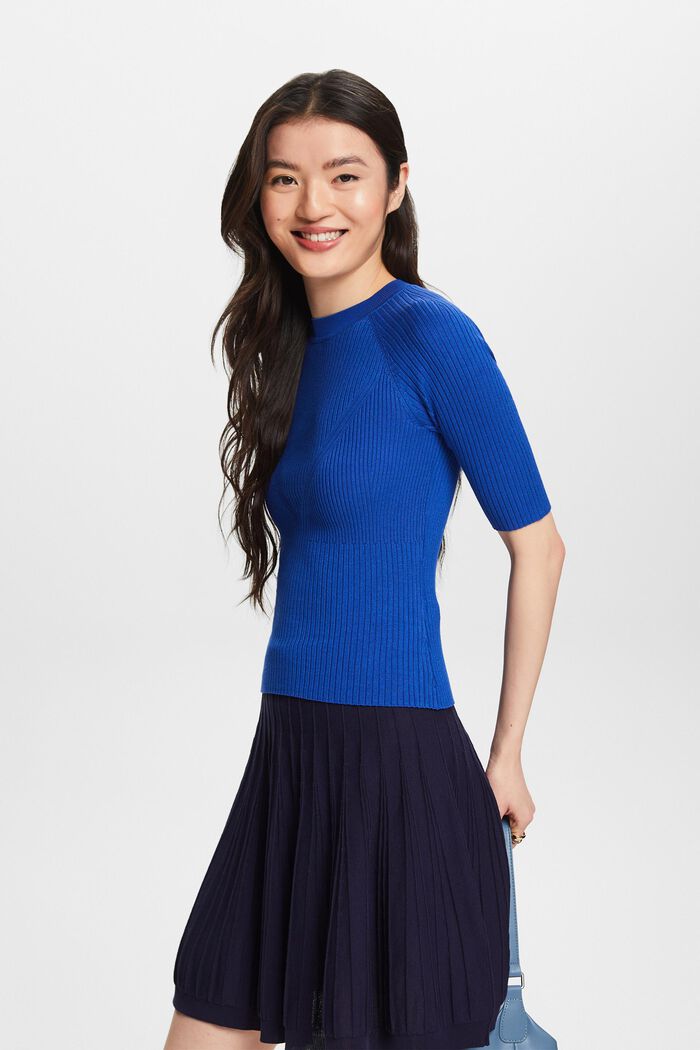 Žebrový pulovr s krátkým rukávem, BRIGHT BLUE, detail image number 0