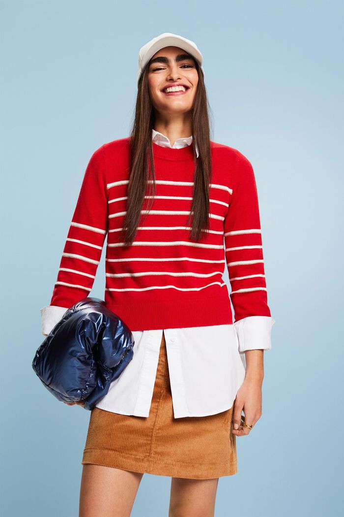 Pruhovaný pletený pulovr s kašmírem, RED, detail image number 0