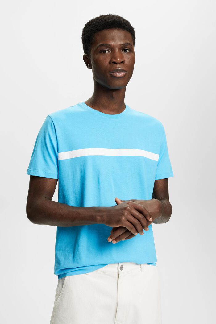 Bavlněné tričko s kontrastním pruhem, TURQUOISE, detail image number 0