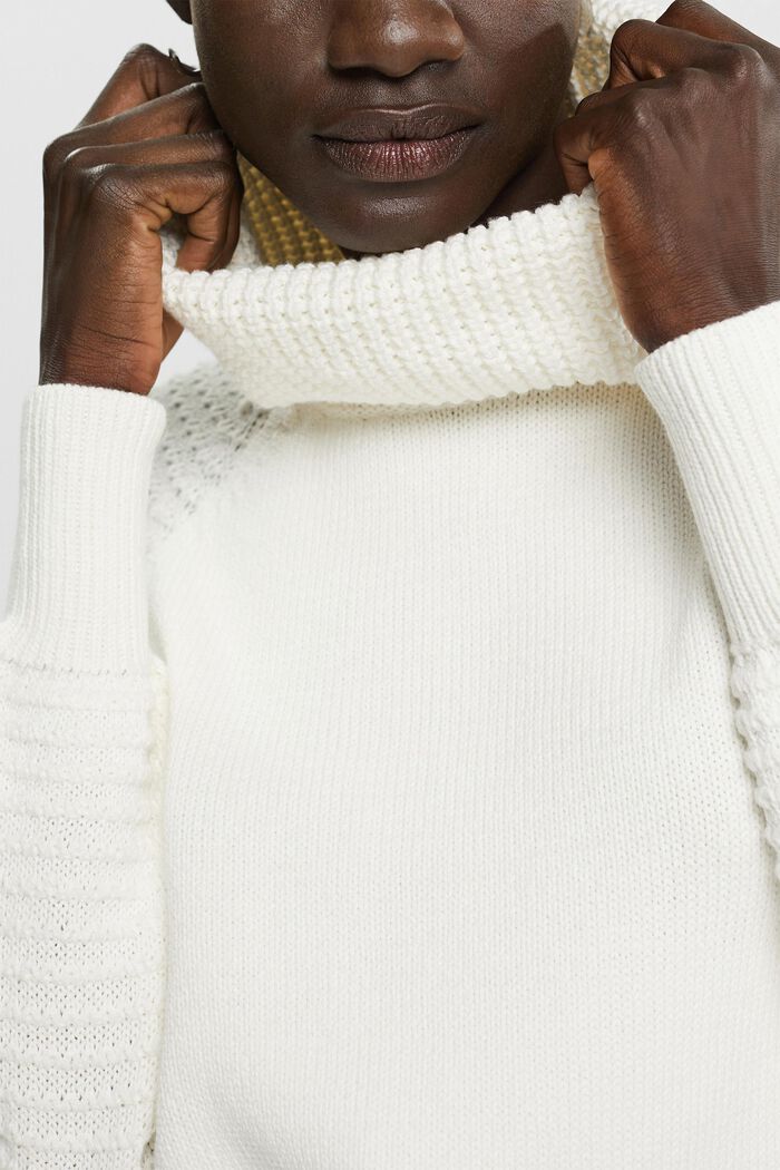 Pletený pulovr s nízkým rolákem, OFF WHITE, detail image number 0