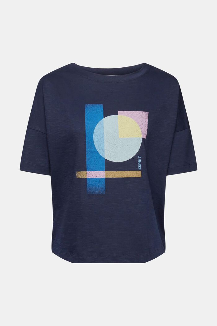 Bavlněné tričko s geometrickým potiskem, NAVY, detail image number 6