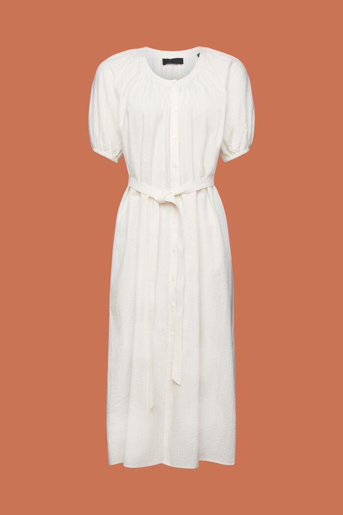 Košilové midi šaty s vázačkou, směs s bavlnou, WHITE, detail image number 5