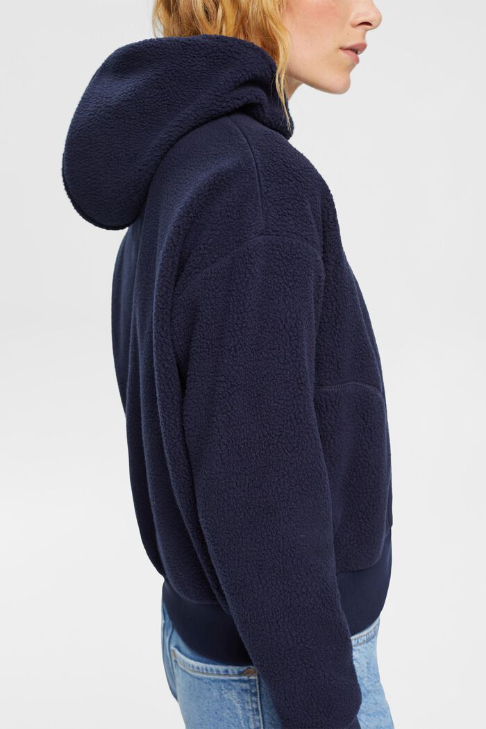 Plyšová flísová bunda na zip a s kapucí, NAVY, detail image number 2