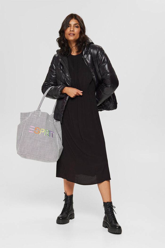 Midi šaty s elastickým pasem, LENZING™ ECOVERO™, BLACK, detail image number 1
