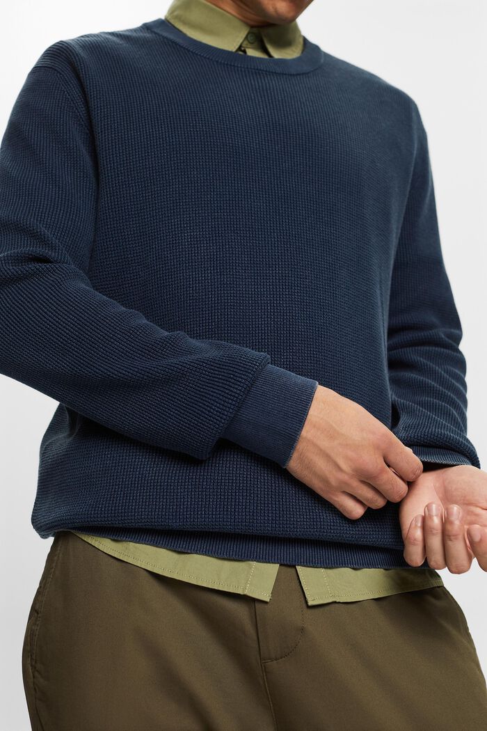 Basic pulovr s kulatým výstřihem, 100 % bavlna, NAVY, detail image number 2