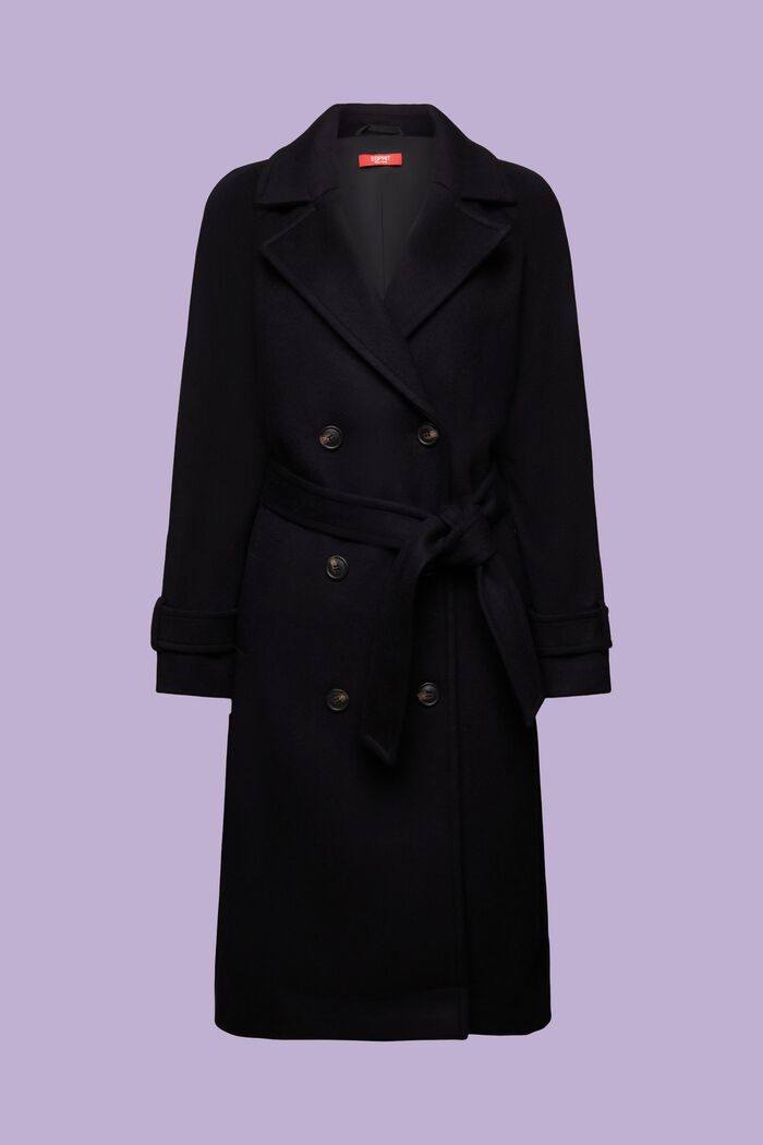 Dvouřadý kabát z vlny a kašmíru, BLACK, detail image number 6