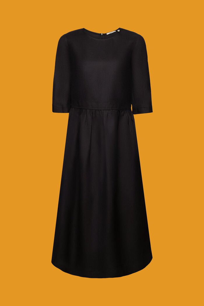 Midi šaty z tkaniny ze směsi lnu a viskózy, BLACK, detail image number 6