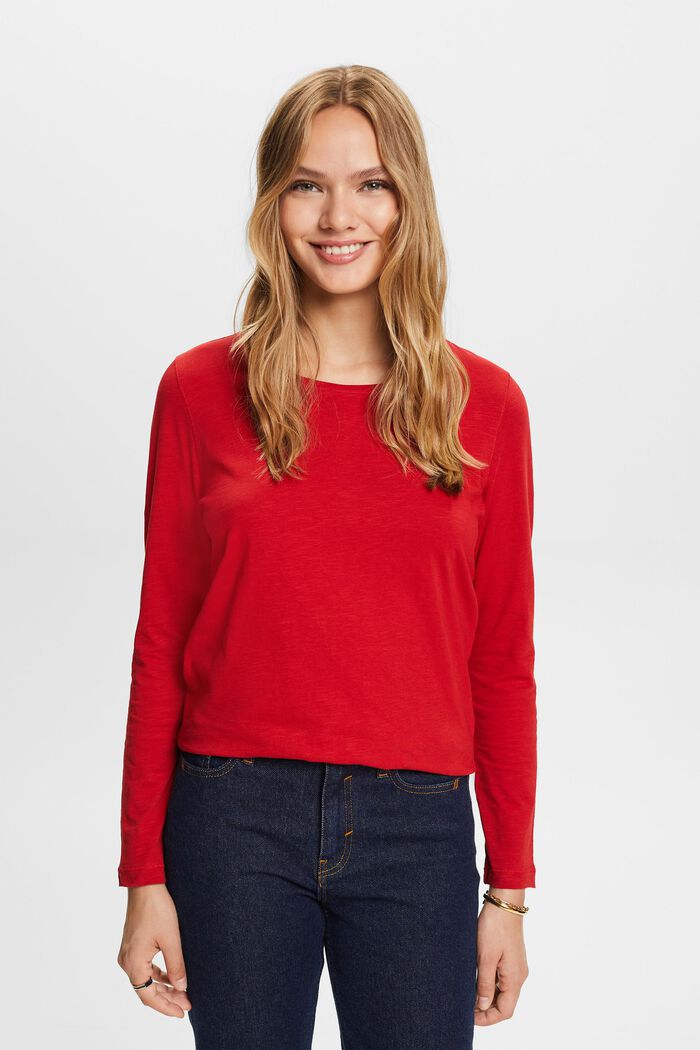 Žerzejové tričko s dlouhým rukávem, 100% bavlna, DARK RED, detail image number 0