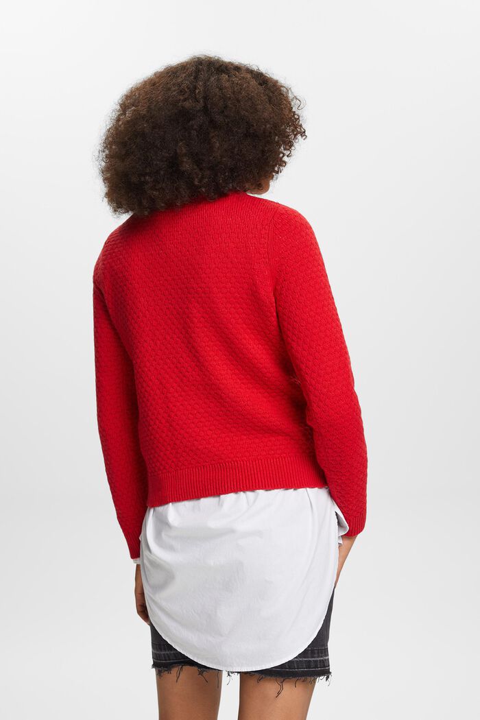 Texturovaný pletený pulovr, směs s bavlnou, DARK RED, detail image number 3