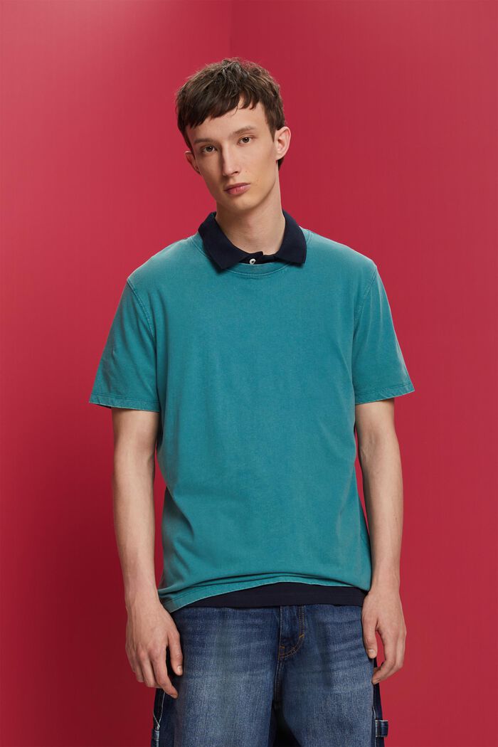 Žerzejové tričko, barvené po ušití, 100% bavlna, TEAL BLUE, detail image number 0