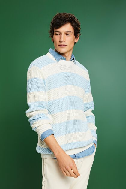Pruhovaný bavlněný pulovr z copánkové pleteniny
