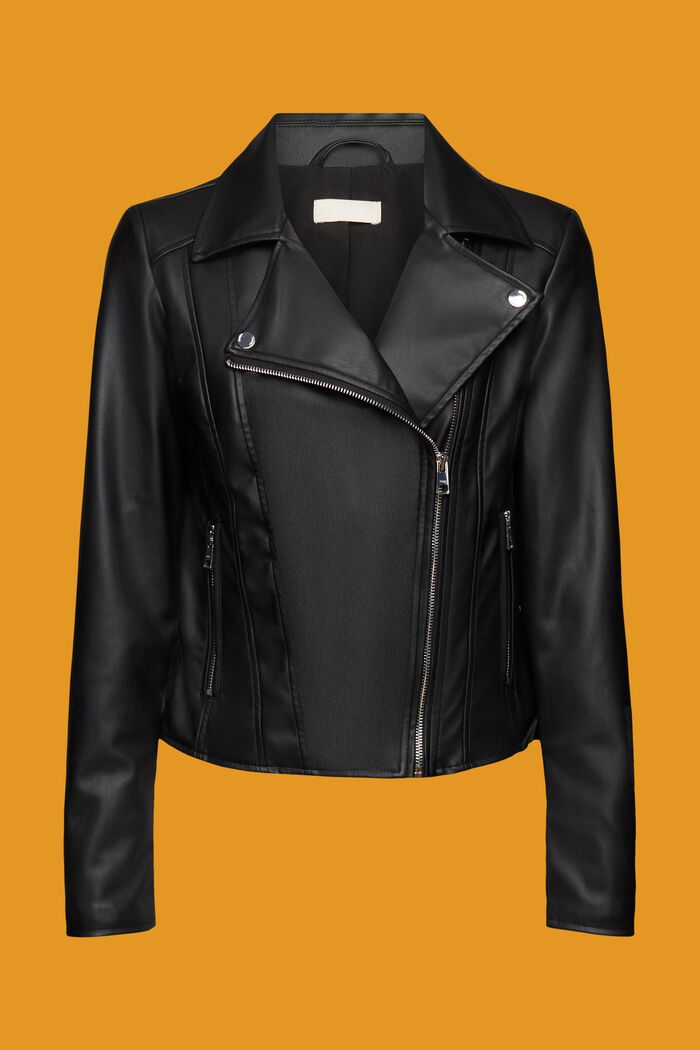 Motorkářská bunda z imitace kůže, Slim Fit, BLACK, detail image number 5