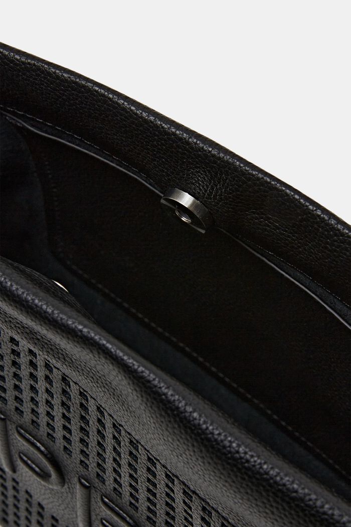 Kožená kabelka s vyraženým logem, BLACK, detail image number 3