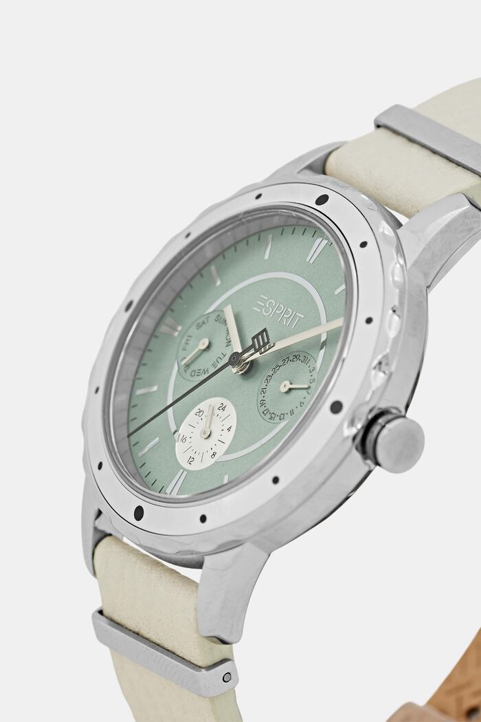 Multifunkční hodinky s koženým páskem, BEIGE, detail image number 1