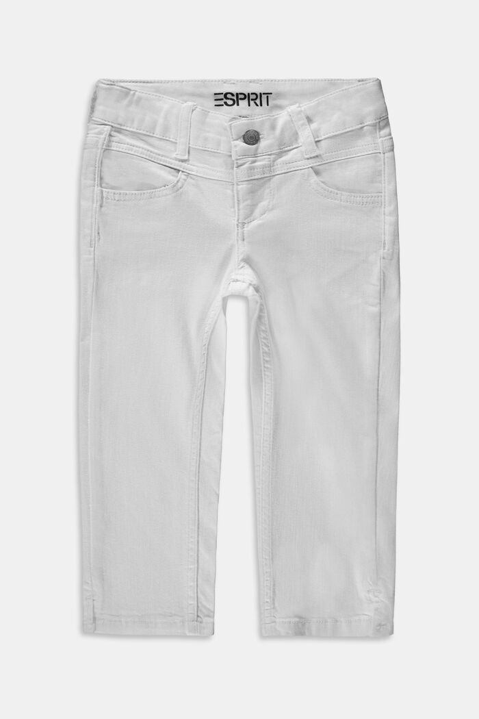 Z recyklovaného materiálu: capri džíny s nastavitelným pasem, WHITE, detail image number 0