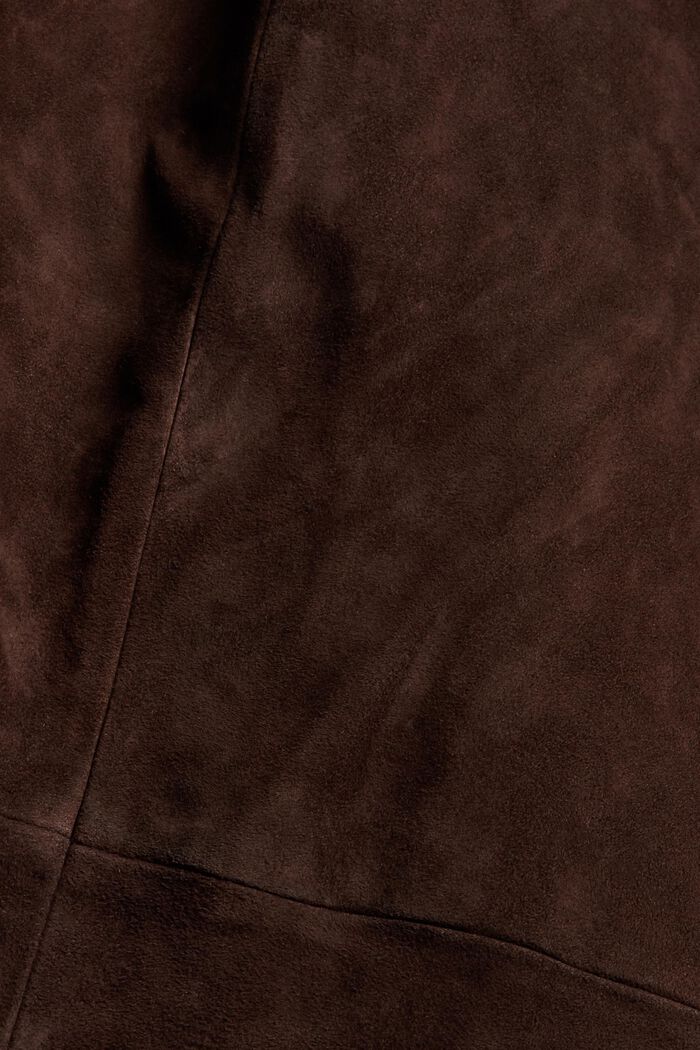Midi sukně s áčkovým střihem ze 100% semišové kůže, DARK BROWN, detail image number 4