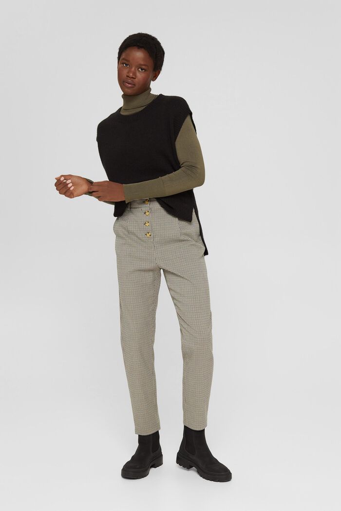 Kalhoty s kárem v podobě kohoutí stopy a s knoflíkovou lištou, DARK KHAKI, detail image number 5
