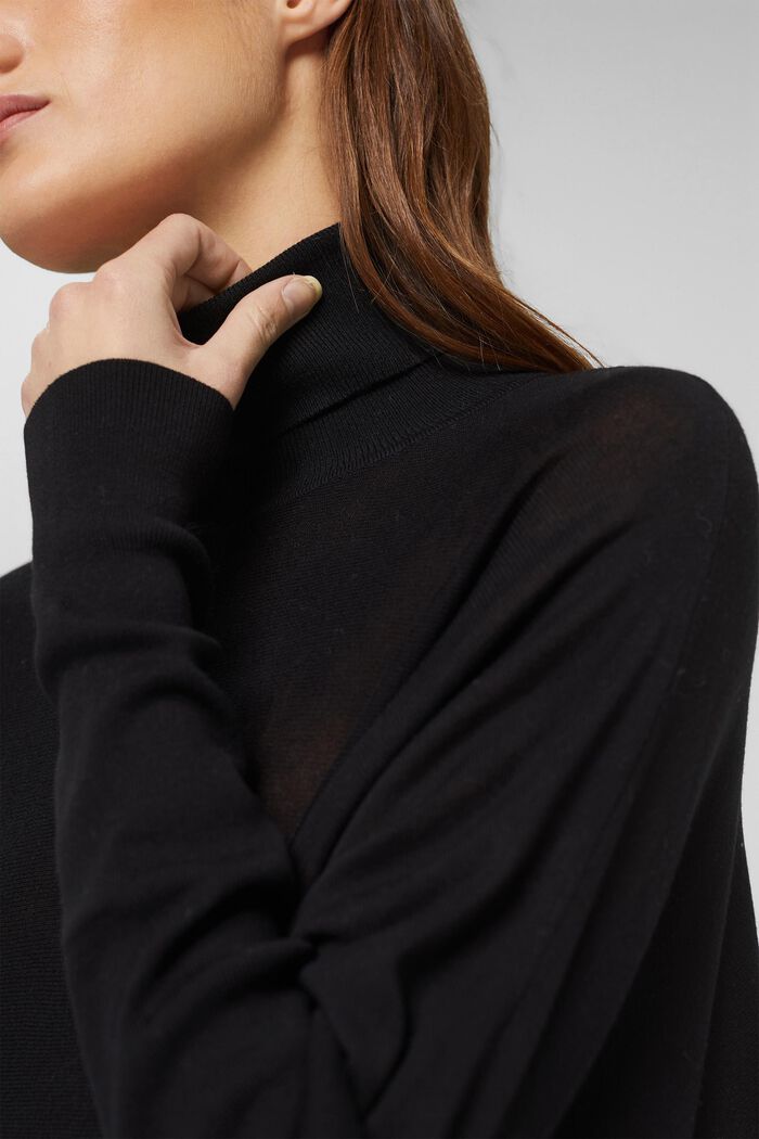 Oversize pulovr s rolákem, z materiálu LENZING™ ECOVERO™, BLACK, detail image number 2