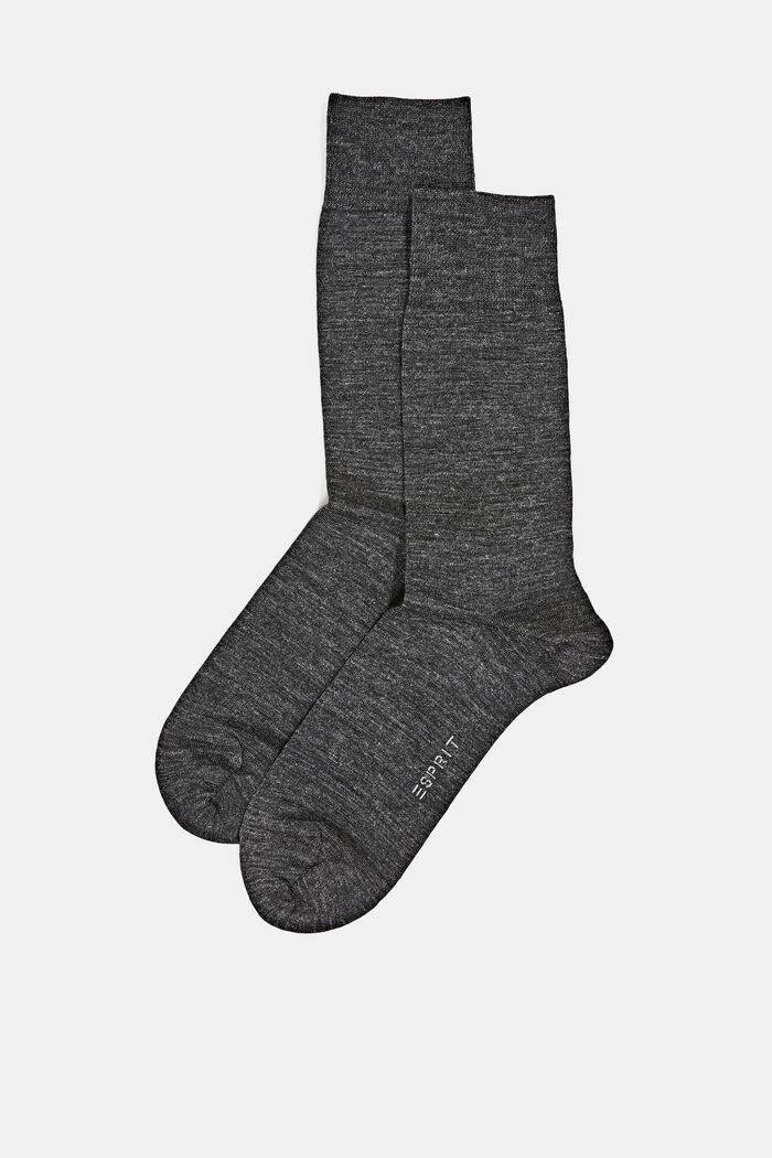 2 páry ponožek z jemné pleteniny se střižní vlnou, ANTHRACITE MELANGE, detail image number 0