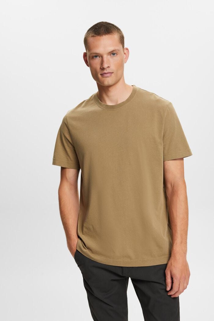 Žerzejové tričko s kulatým výstřihem, 100% bavlna, KHAKI GREEN, detail image number 0