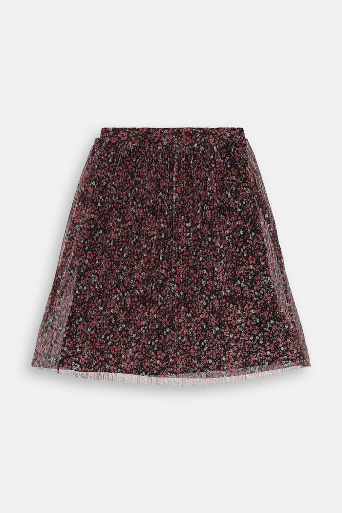 CURVY sukně se vzorem drobných kvítků z plisované síťoviny, BLACK, detail image number 0