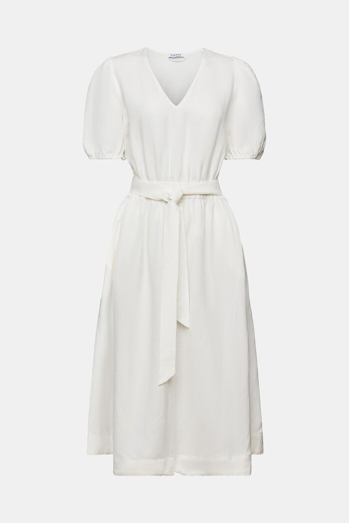 Midi šaty s nabíranými rukávy a opaskem, OFF WHITE, detail image number 6